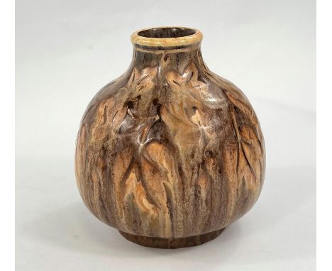 A Pilkington's Royal Lancastrian vase of squat form under mottled brown/fawn glaze, monogram for W S Mycock, height 15cm.&nbs