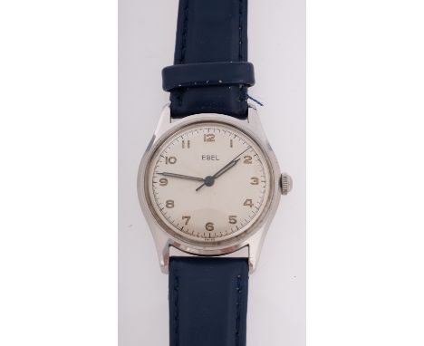 Ebel a 1940s gentleman's stainless-steel wristwatch the round silvered dial signed Ebel and having Arabic numerals, baton han