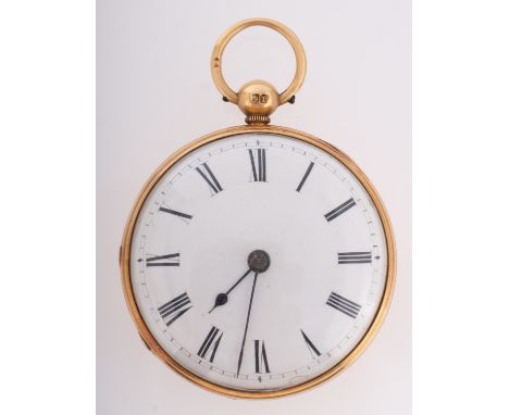 Melville & Stoddart, London an 18ct gold pocket watch, the white enamel dial with black Roman numerals and blued-steel spade 