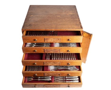 A German silver part table service originally for eighteen by A. Kunne, Altena, post 1886 .800 standard, in a classical garla