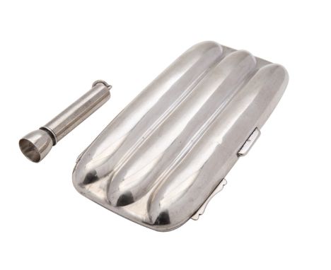 An Edward VII silver cigar case by Joseph Gloster Ltd, Birmingham 1908, three compartment case, of plain form, hinge opens to