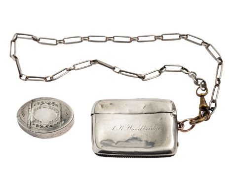 A George III silver small snuff box by John Sanders II, London 1794, navette shape with bright-cut foliage and a dot outlined