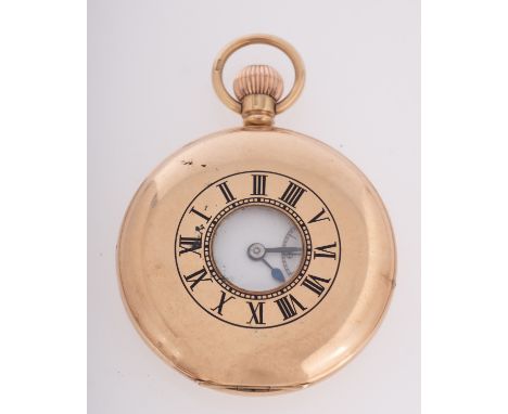 J.W. Benson, London a gold half-hunter pocket watch the dial with black Roman numerals, subsidiary seconds dial and signed fo