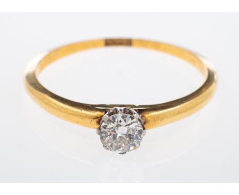 A gold ring set with a single brilliant cut diamond estimated at 0.40 carat, in gilt leather box   Condition Report Ring has 