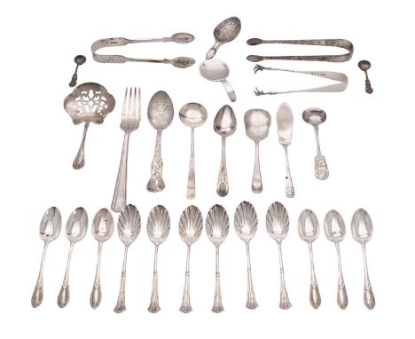 A collection of silver small flatware, various makers and dates, a few crested or initialled, including: an early Victorian l