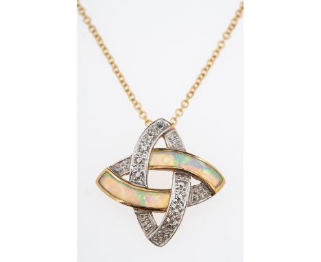 A gold and opal pendant marks for 14ct  and a gold twist chain  Condition Report Twist chain 7.7 grams 