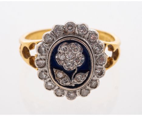 A vintage diamond and enamel set ring hallmarks for 18ct  London 1975, ring size J    Condition Report  Gross weight 5.5 gram