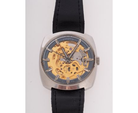 Vulcain a gentleman's wristwatch the skeletonised dial with grey outer minute ring signed Vulcain, raised baton numerals and 
