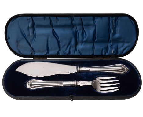 A cased pair of Edward VII silver fish knife and fork by Atkin Brothers, Sheffield 1902, 252g (8.1oz) gross weight