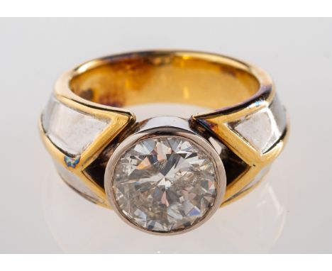 A diamond single stone ring, the brilliant cut diamond, estimated to weigh 2.15  carats, in a collet setting, on a two colour