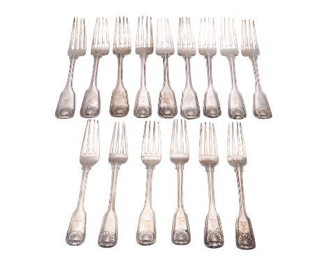 A collection of silver table forks, various dates and makers, mostly London; with six dessert forks, various dates and makers
