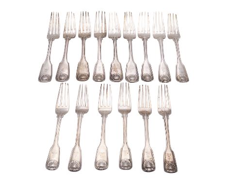 A collection of silver table forks, various dates and makers, mostly London; with six dessert forks, various dates and makers