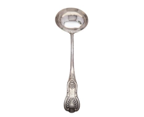 A Victorian silver King's pattern soup ladle by George Adams for Chawner & Co., London 1850, double struck, engraved with a c