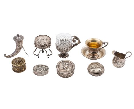 A collection of Continental silver small items, mostly late 19th or early 20th century, comprising: a Continental miniature t