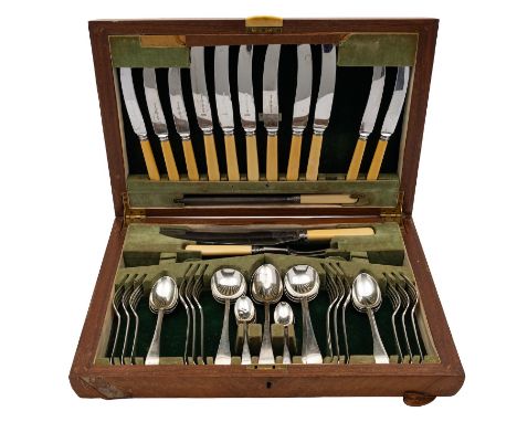 A matched silver part Old English pattern table service by Angora Silver Plate Co., Sheffield 1939 and 1940, comprising: Six 