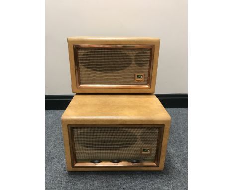 An HMV portable radiogram with Garrard turn table, model 209, together with marching portable speaker. 