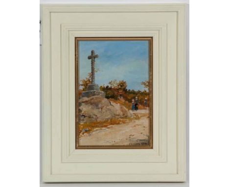 * JOHN GUTHRIE SPENCE SMITH R.S.A. (SCOTTISH 1880 - 1951)
BUTLEY CROSS, SOMERSET 
oil on panel, signed 
27cm x 18.5cm 
Framed