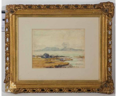 DAVID FULTON RSW (SCOTTISH 1848 - 1930)
SEASCAPE
watercolour on paper, signed 
10cm x 14cm
Mounted, framed and under glass