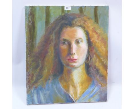 Georgina Hunt, an unframed oil on canvas portrait of a lady, H 62 x W 51cm 