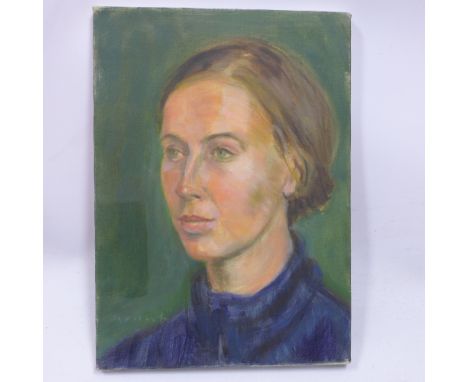 Georgina Hunt, an unframed oil on canvas portrait of a lady H 36 x W 26cm 
