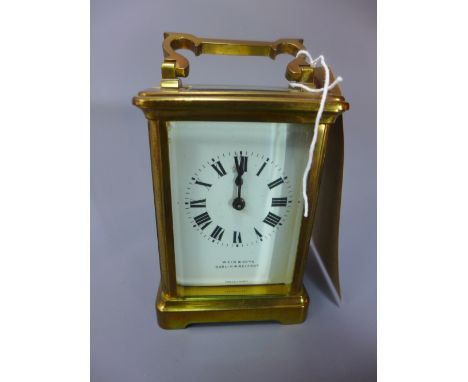 A Weir and Sons of Dublin and Belfast carriage clock, the movement made in France, H 15 x W 8 x D 6cm