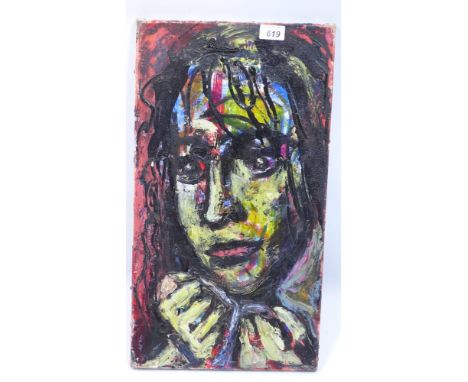 Georgina Hunt, an unframed oil on canvas portrait H 56 x W 31cm 