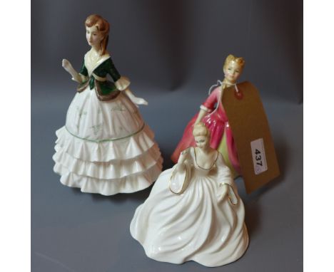 A Royal Doulton figure of a lady together with similar Coalport and Worcester figures, tallest 200cm high