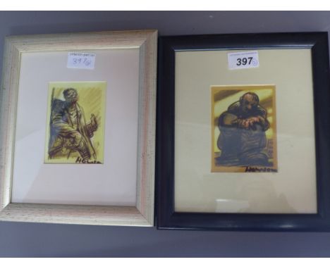 A pair of Peter Howson prints, portraits of men, signed H 25 x W 22cm 