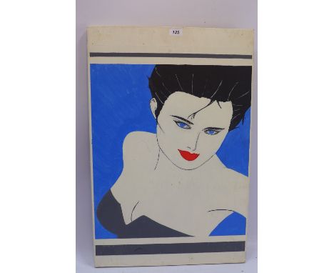 Manner of Patrick Nagel (1945 - 1984) side profile portrait study of a woman, gouache and oil on paper mounted on board