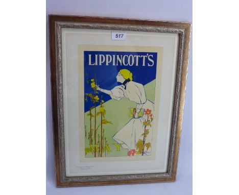 William Carqueville, a lithograph 'Les Maitres De L'Affiche Suite ' Lippincotts' (1896) in a silvered frame, H 48 x W 37cm 