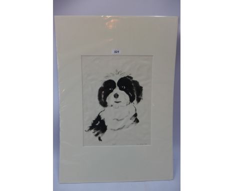 Talia Lehavi, an unframed Japanese ink portrait of a dog, titled 'Poppy', signed in pencil, H 70 x W 50cm