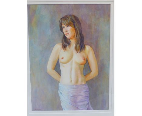 John Trevor Heath, an unframed acrylic portrait of a female nude, signed H 60 x W 49cm 