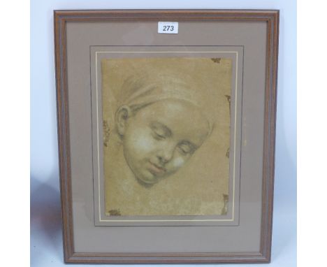 An Antique pencil portrait after the Renaissance, framed, H 52 x W 43cm 