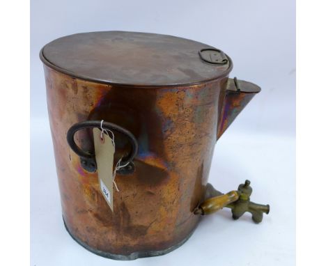 A copper water dispenser with ceramic lining, H 36 x W 38 x D 45cm  