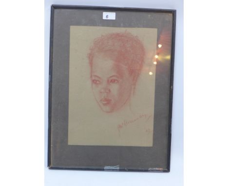 British school, very fine Orientalist pencil portrait study of a young girl, signed and dated 1963, H 51 x W 39cm 
