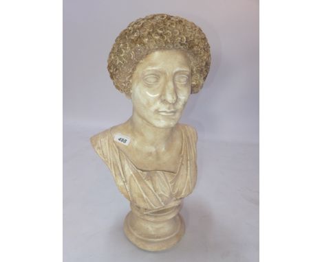 A painted Classical style plaster portrait bust of a lady, H 55 x W 31 x D 24cm 