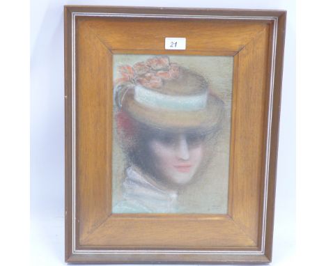 Batia Lichansky (Israeli, 1901-1992) a fine pastel portrait study of a woman in top hat with veil, signed and dated by the ar