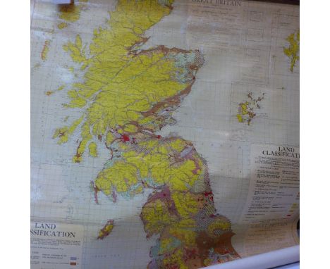 A vintage map depicting the land classification of Great Britain, ordnance survey 1945, from The Map Room at the London Schoo