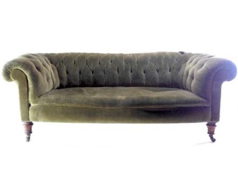 A 19th century Chesterfield sofa, upholstered in brown velour, 74 x 200 x 90cm 