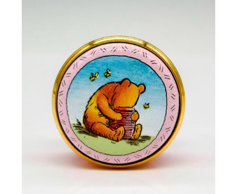 Hand painted miniature enamel box with gilt edge screw top displaying Pooh and honey pot. Issued in a Limited Edition of 1500