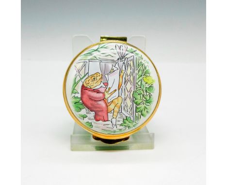 Hand painted decorative collector's box featuring Mr. Jeremy Fisher from The Tales of Peter Rabbit. A lily pad design appears