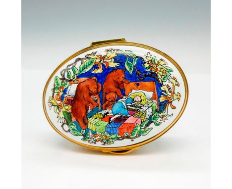Hand painted hinged enamel box with gilded edge Goldilocks and 3 bears. Toye Kenning Spencer backstamp. This item has its ori