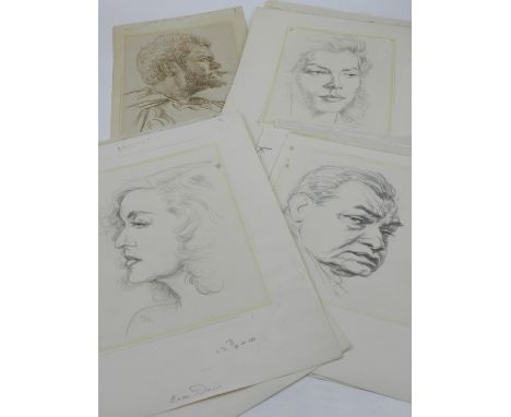 A quantity of portrait pencil drawings portraying Bette Davis, Humphrey Bogart, Sydney Greenstreet, Orson Wells and others