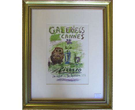 Pablo Picasso lithograph advertising the Galerie 65 exhibit in Cannes 1956 50 cm x 60 cm