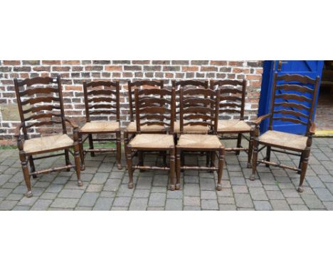 8 (inc 2 carvers) rush seated ladder back chairs