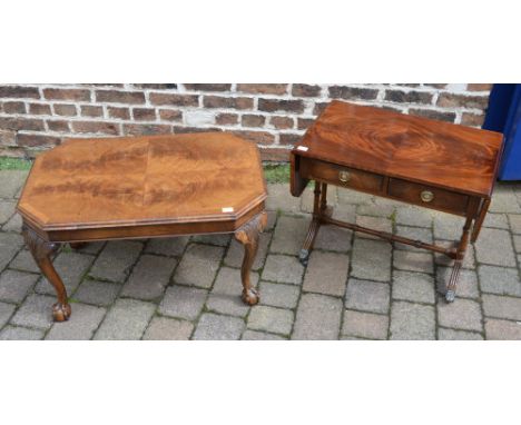 Small reproduction Regency sofa table and coffee table with ball & claw feet