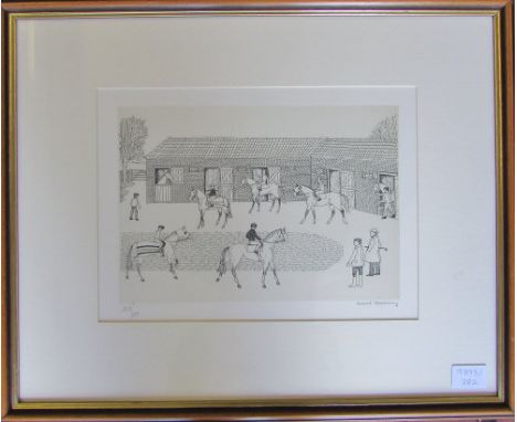 Limited edition lithograph entitled 'The trainer's yard' by Vincent Haddelsey (1934-2010) signed and numbered in pencil 55 cm