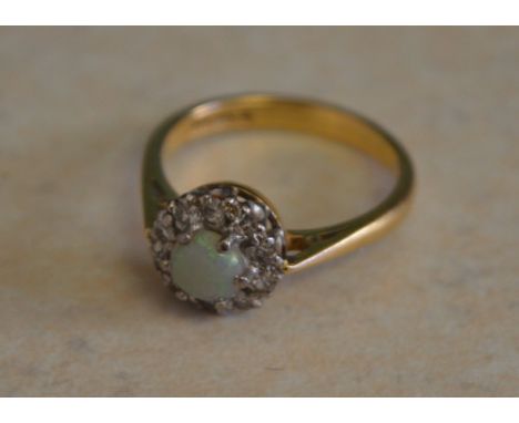 18ct gold opal and diamond ring, Ring Size K/L