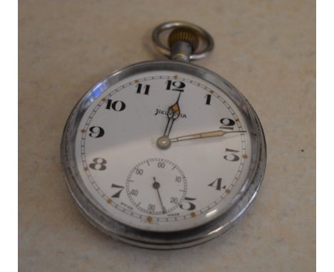 1930s Helvetia military pocket watch, Swiss made General Service Trade Pattern with engraved rear case, G.S.T.P G24287,  broa