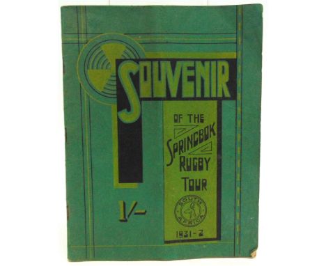 RUGBY - A SOUVENIR PROGRAMME OF THE SPRINGBOK RUGBY TOUR, 1931-32  stiff paper covers, black and white portrait illustrations